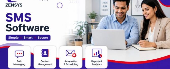 Modern SMS software banner showcasing bulk messaging, contact management, automation, and analytics features for businesses.